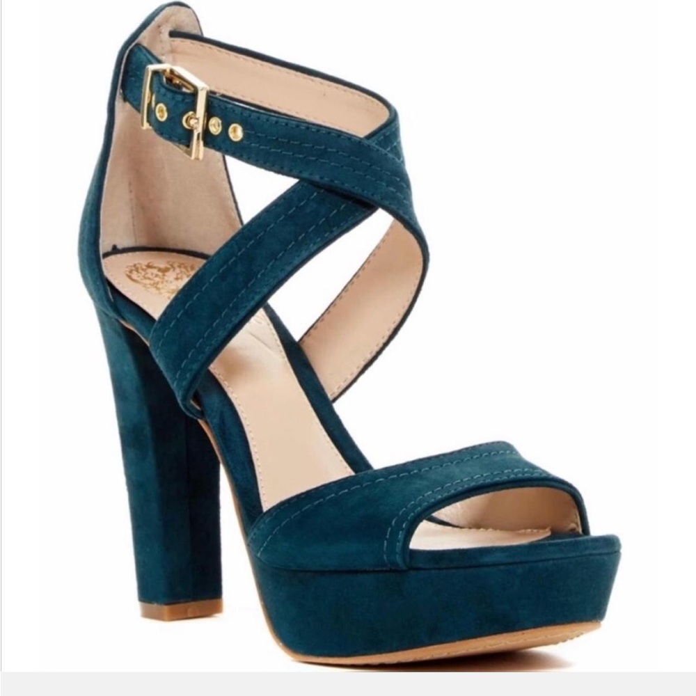 Vince Camuto Teal Suede Crisscross Platform Heels